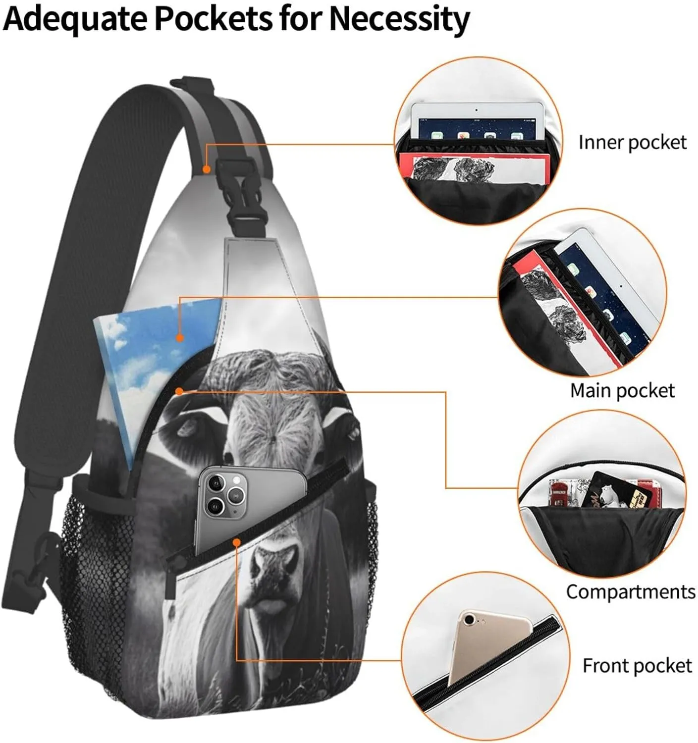 Animal Texas Longhorn Sling Backpack for Women Men, Chest Bag Daypack Crossbody for Travel Sport Running Hiking