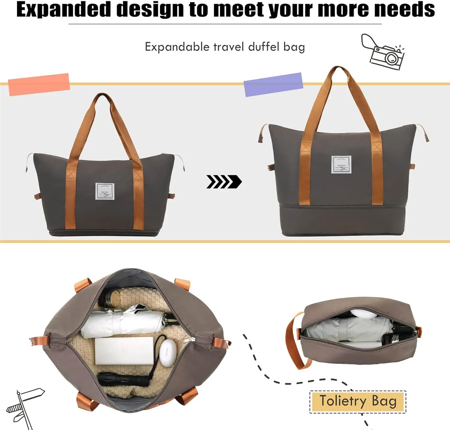 Anwick Expandable Suitcase Set 5 Piece, Softside Luggage Suitcases Set with Spinner Wheels TSA Lock, Lightweight Travel Luggage Set for Men Women 20" 24" 28" (Brown)