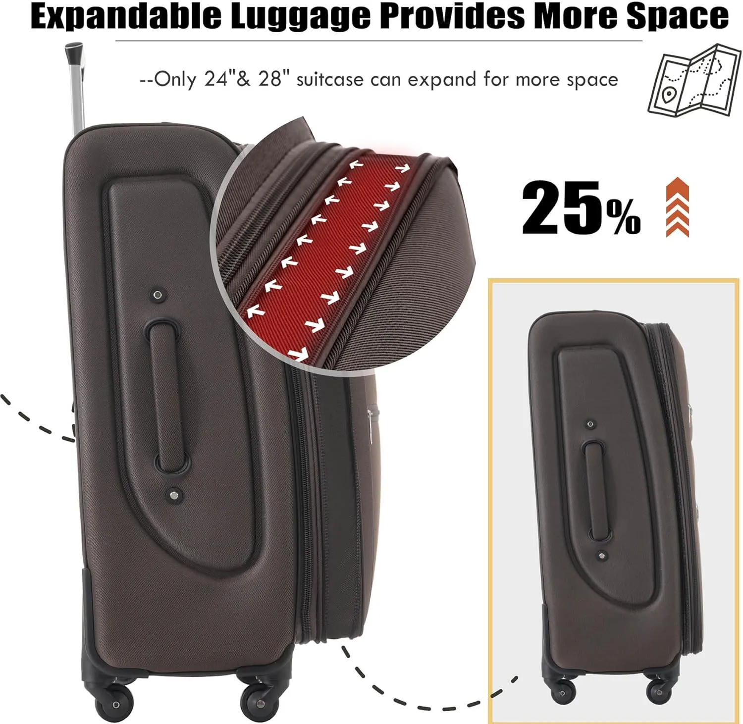 Anwick Expandable Suitcase Set 5 Piece, Softside Luggage Suitcases Set with Spinner Wheels TSA Lock, Lightweight Travel Luggage Set for Men Women 20" 24" 28" (Brown)