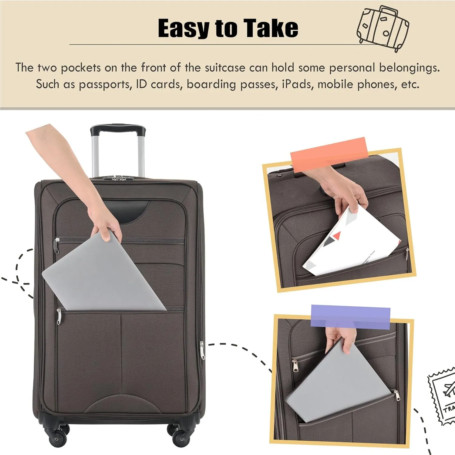 Anwick Expandable Suitcase Set 5 Piece, Softside Luggage Suitcases Set with Spinner Wheels TSA Lock, Lightweight Travel Luggage Set for Men Women 20" 24" 28" (Brown)