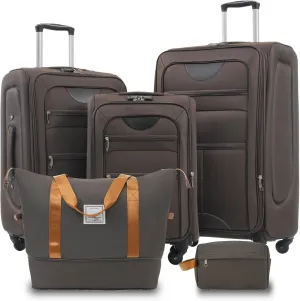 Anwick Expandable Suitcase Set 5 Piece, Softside Luggage Suitcases Set with Spinner Wheels TSA Lock, Lightweight Travel Luggage Set for Men Women 20" 24" 28" (Brown)