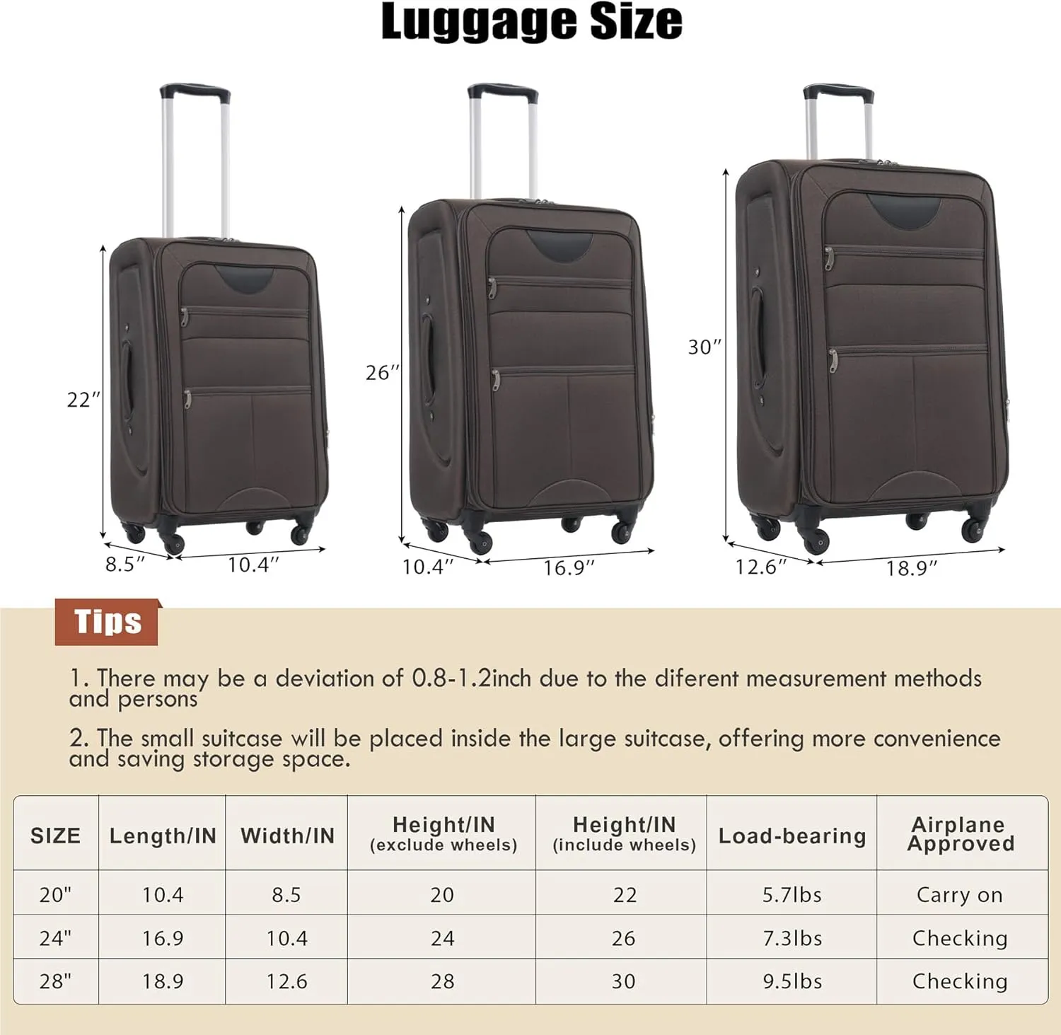 Anwick Expandable Suitcase Set 5 Piece, Softside Luggage Suitcases Set with Spinner Wheels TSA Lock, Lightweight Travel Luggage Set for Men Women 20" 24" 28" (Brown)