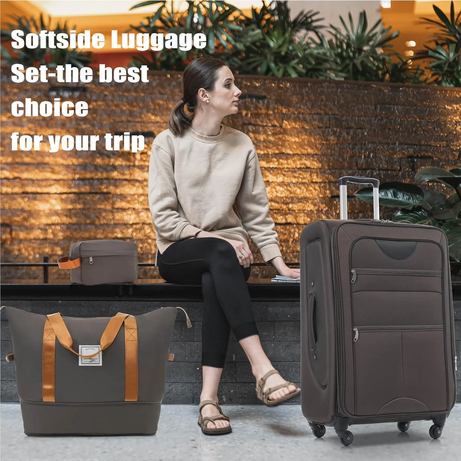 Anwick Expandable Suitcase Set 5 Piece, Softside Luggage Suitcases Set with Spinner Wheels TSA Lock, Lightweight Travel Luggage Set for Men Women 20" 24" 28" (Brown)