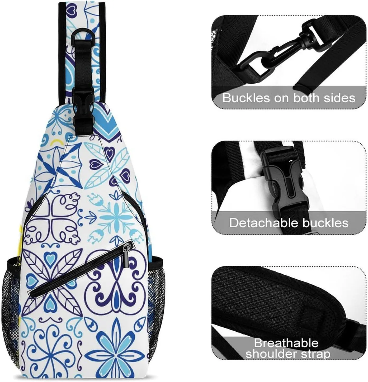 Arabic-cerami Crossbody Sling Backpack, Shoulder Bag Chest Bag for Travel Sport Running, 38x20cm, Style