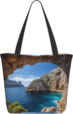 Arch in Mallorca Spain Tote Bag for Women Large Shoulder Bag with Zipper Travel Handbag with Pockets Reusable Shopping Bag Aesthetic Beach Bag