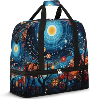 Art Circles Trees Travel Duffel Bag for Women Men Weekender Overnight Bag with Shoe Compartment Foldable Sports Gym Luggage Bag