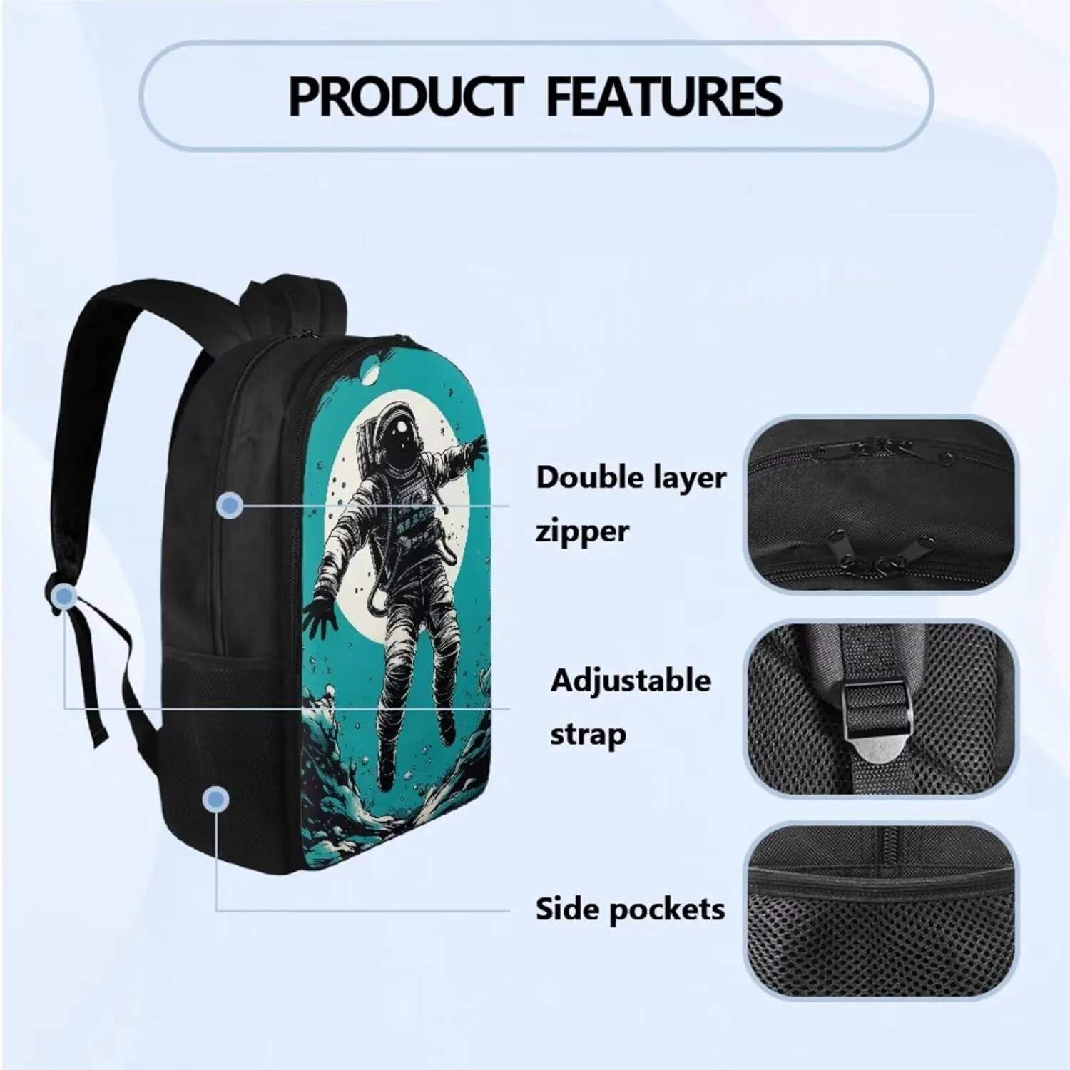 Astronaut Large School Backpack for Teen Boys 17 inch Bookbag for Teens 12-14 for Elementary Middle School Student Heavy Duty Kids School Bag Set with Lunch Box Pencil Case
