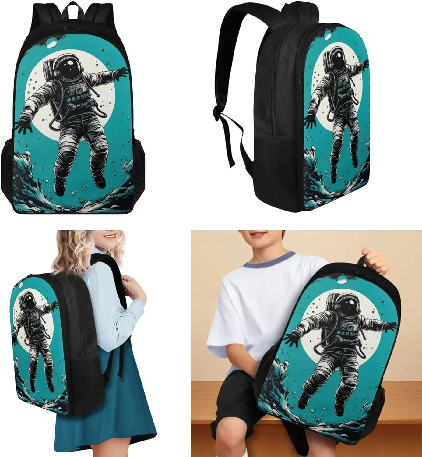 Astronaut Large School Backpack for Teen Boys 17 inch Bookbag for Teens 12-14 for Elementary Middle School Student Heavy Duty Kids School Bag Set with Lunch Box Pencil Case