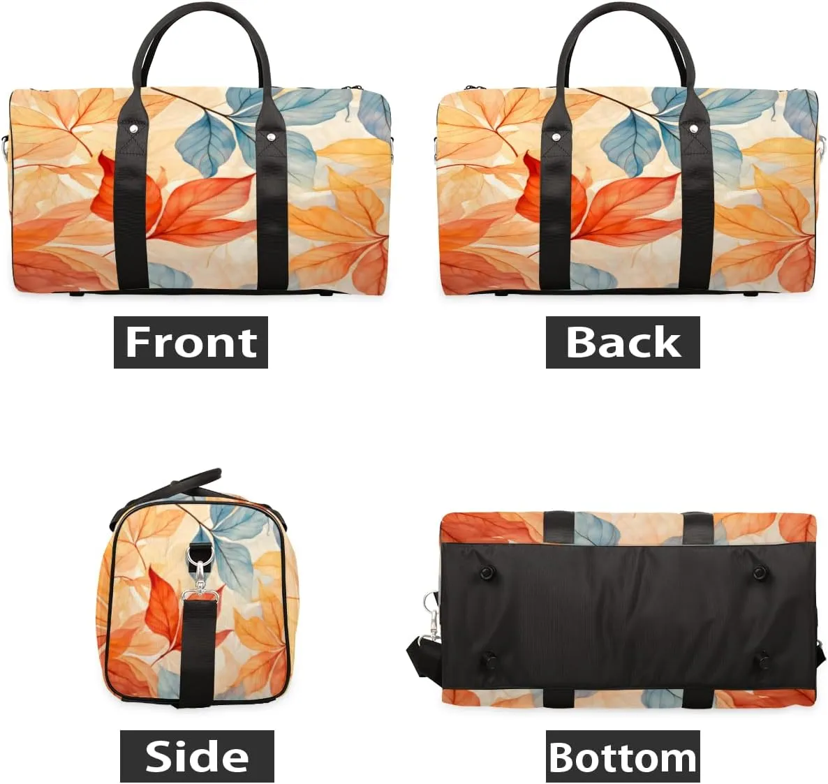Autumn Fall Leaves Travel Duffle Bag, Sports Gym Bags for Women Men, Carry On Weekender Overnight Workout Airplane Trips Bag