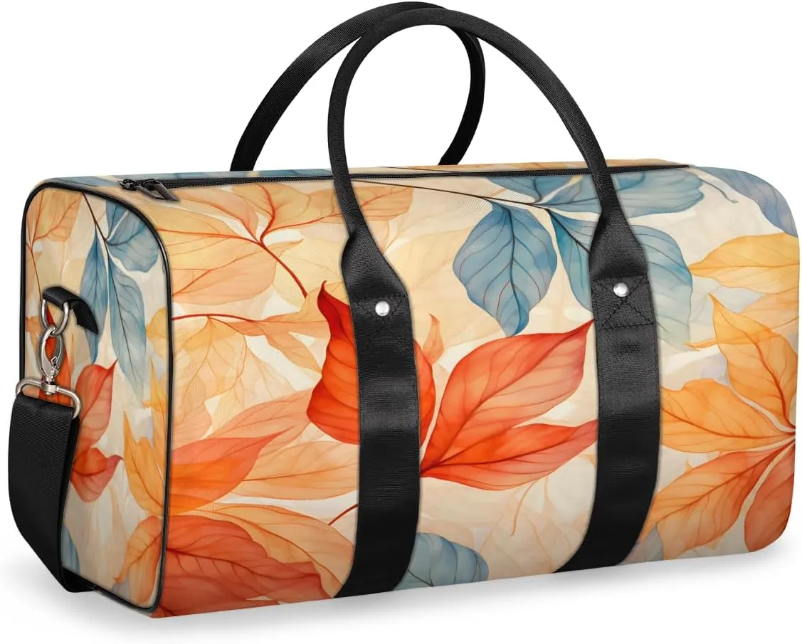 Autumn Fall Leaves Travel Duffle Bag, Sports Gym Bags for Women Men, Carry On Weekender Overnight Workout Airplane Trips Bag