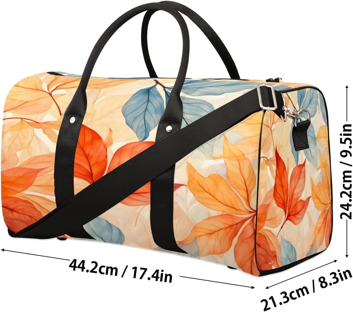Autumn Fall Leaves Travel Duffle Bag, Sports Gym Bags for Women Men, Carry On Weekender Overnight Workout Airplane Trips Bag