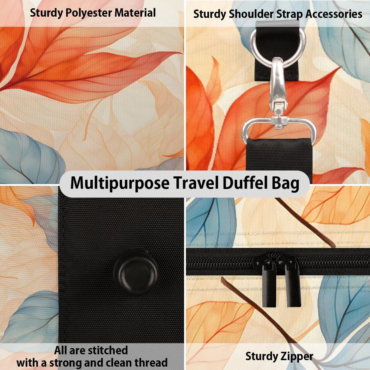 Autumn Fall Leaves Travel Duffle Bag, Sports Gym Bags for Women Men, Carry On Weekender Overnight Workout Airplane Trips Bag