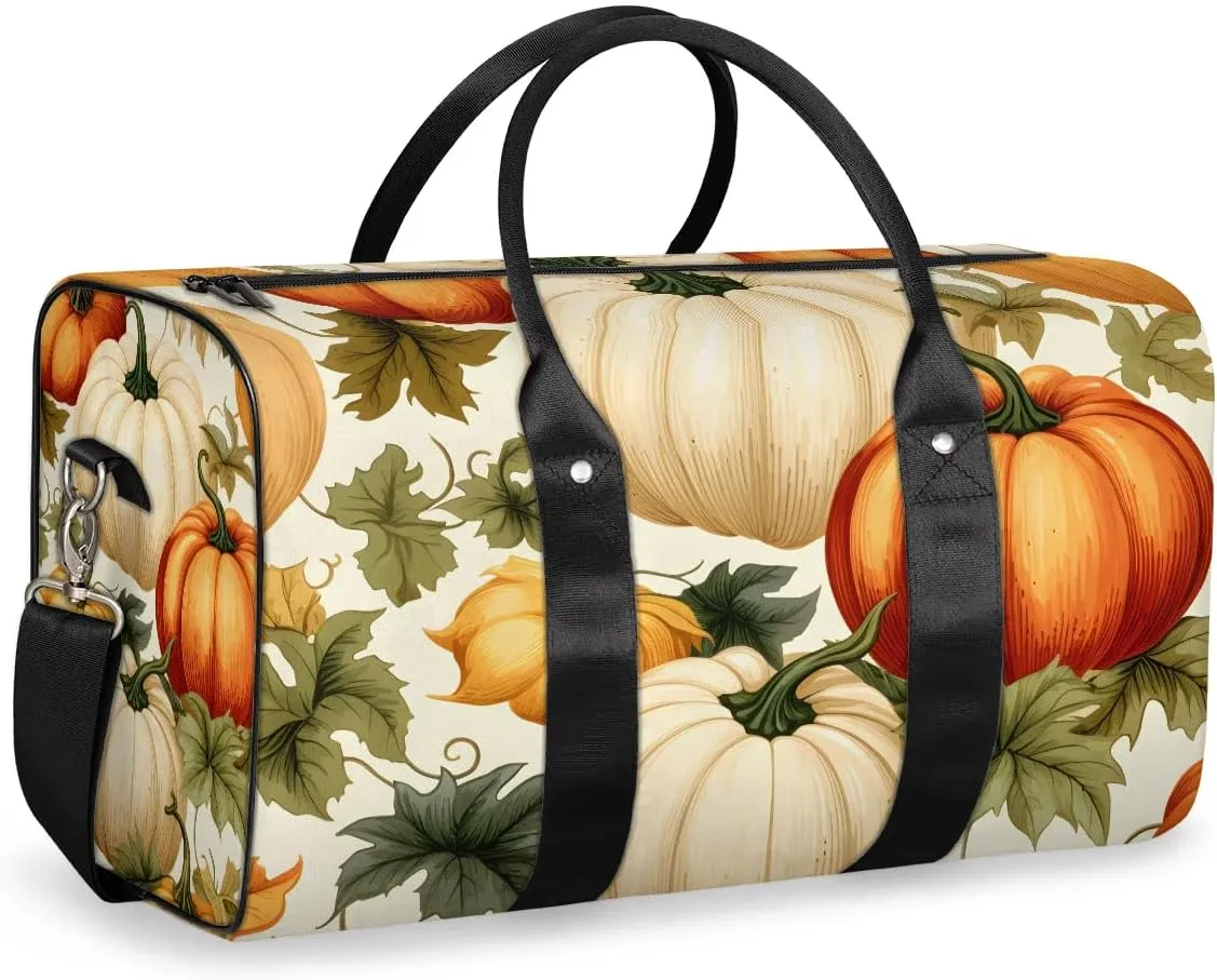 Autumn Pumpkins Vines Travel Duffel Bag for Women Men Waterproof Foldable Overnight Weekender Bag Large Capacity Sports Gym Bag
