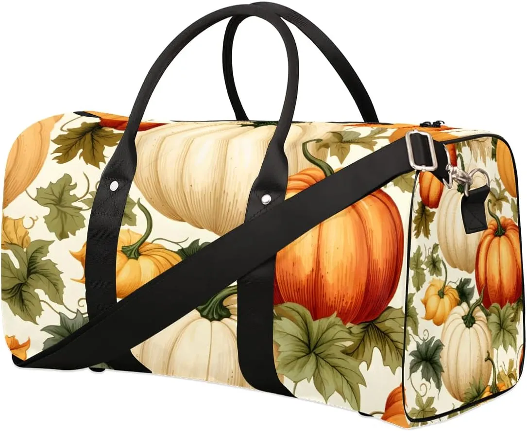 Autumn Pumpkins Vines Travel Duffel Bag for Women Men Waterproof Foldable Overnight Weekender Bag Large Capacity Sports Gym Bag