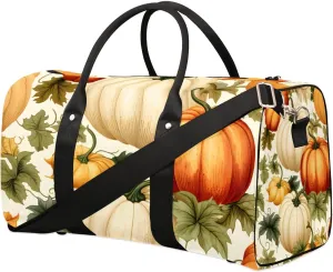 Autumn Pumpkins Vines Travel Duffel Bag for Women Men Waterproof Foldable Overnight Weekender Bag Large Capacity Sports Gym Bag