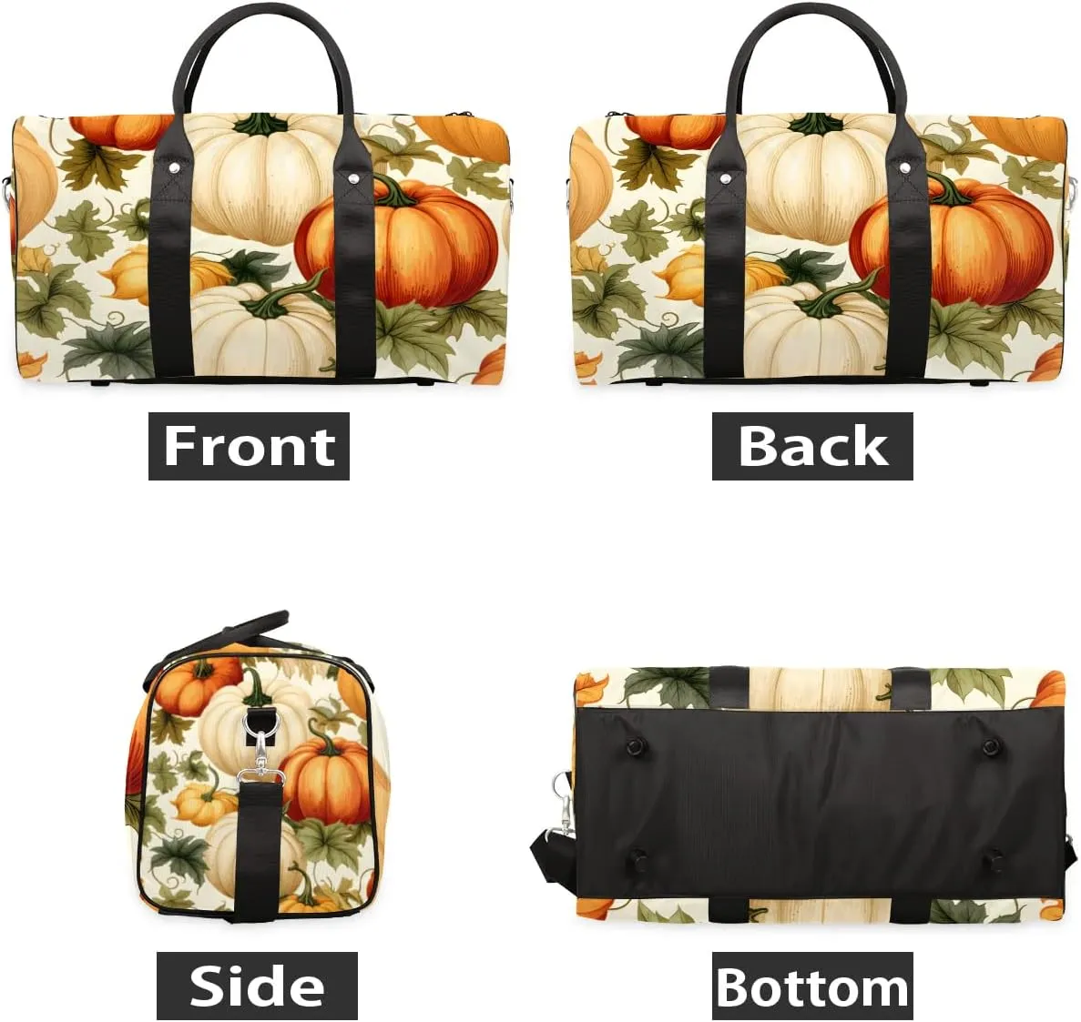 Autumn Pumpkins Vines Travel Duffel Bag for Women Men Waterproof Foldable Overnight Weekender Bag Large Capacity Sports Gym Bag