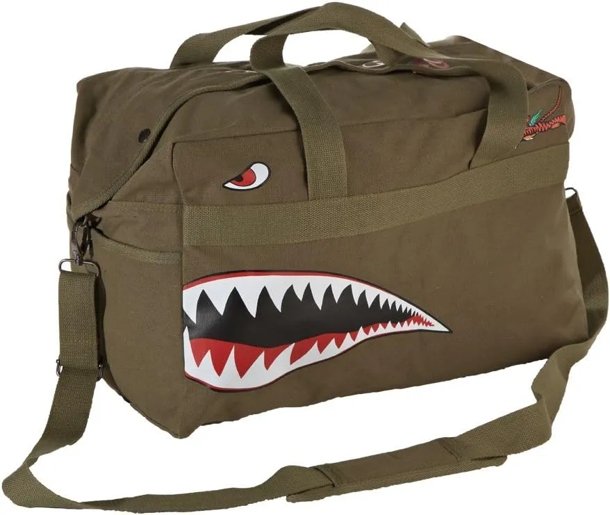 AVG World War 2 P-40 Warhawk Flying Tigers Canvas Expandable Duffel Bag Shark Teeth Design Aviation