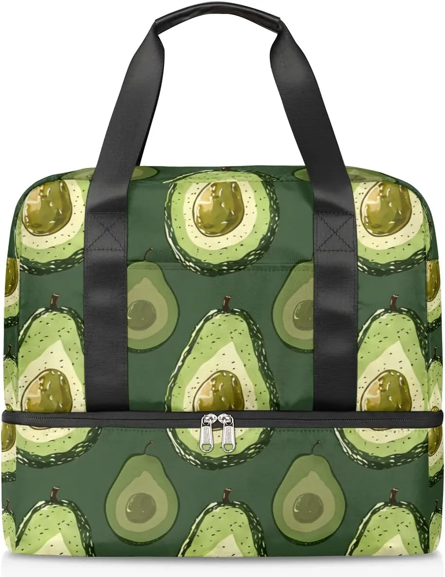 Avocado Print Travel Duffel Bag Dry Wet Separated Sports Tote Travel Duffle Bag Gym Workout Bag Women Travel Duffel Bag for Women, Travel, Gym, Work