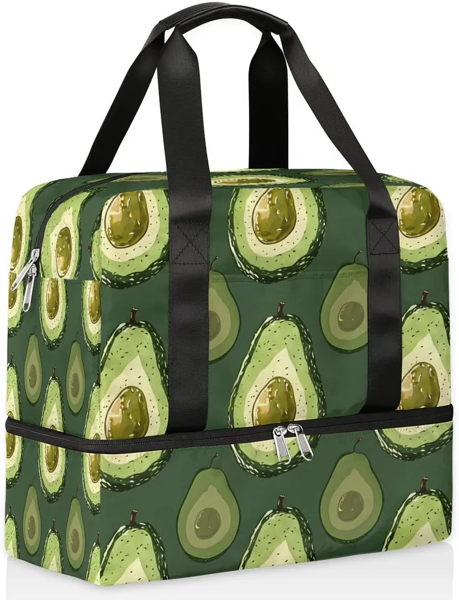 Avocado Print Travel Duffel Bag Dry Wet Separated Sports Tote Travel Duffle Bag Gym Workout Bag Women Travel Duffel Bag for Women, Travel, Gym, Work