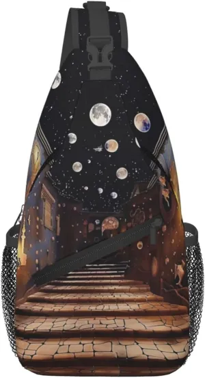Background of spacecraft corridor Cross Chest Bag Diagonally Men Women Crossbody Shoulder Bag Casual Fashion Travel Bag Sling Backpack