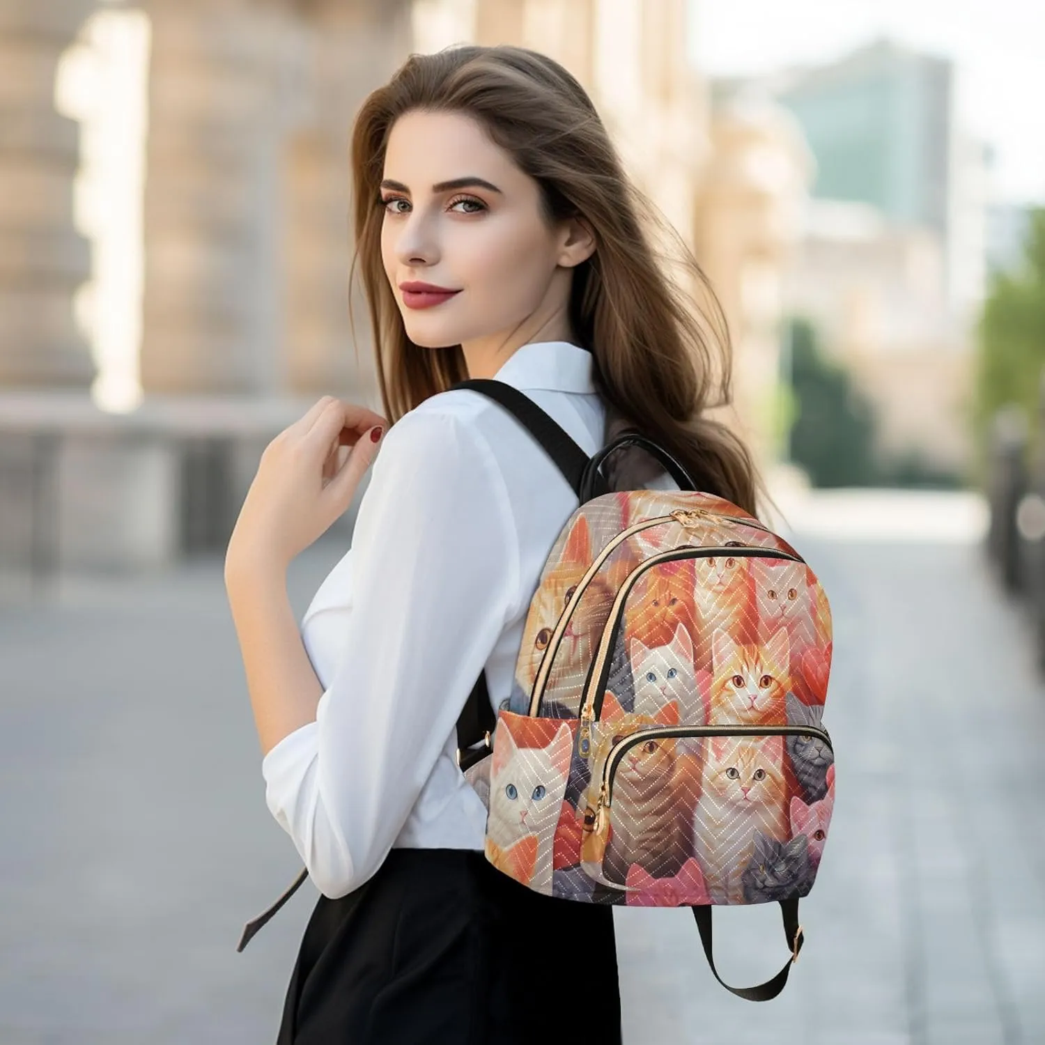 Backpack for Men and Women - Lightweight Laptop Backpack Casual Daypack for College Work Travel, Flower Cat (10), Medium