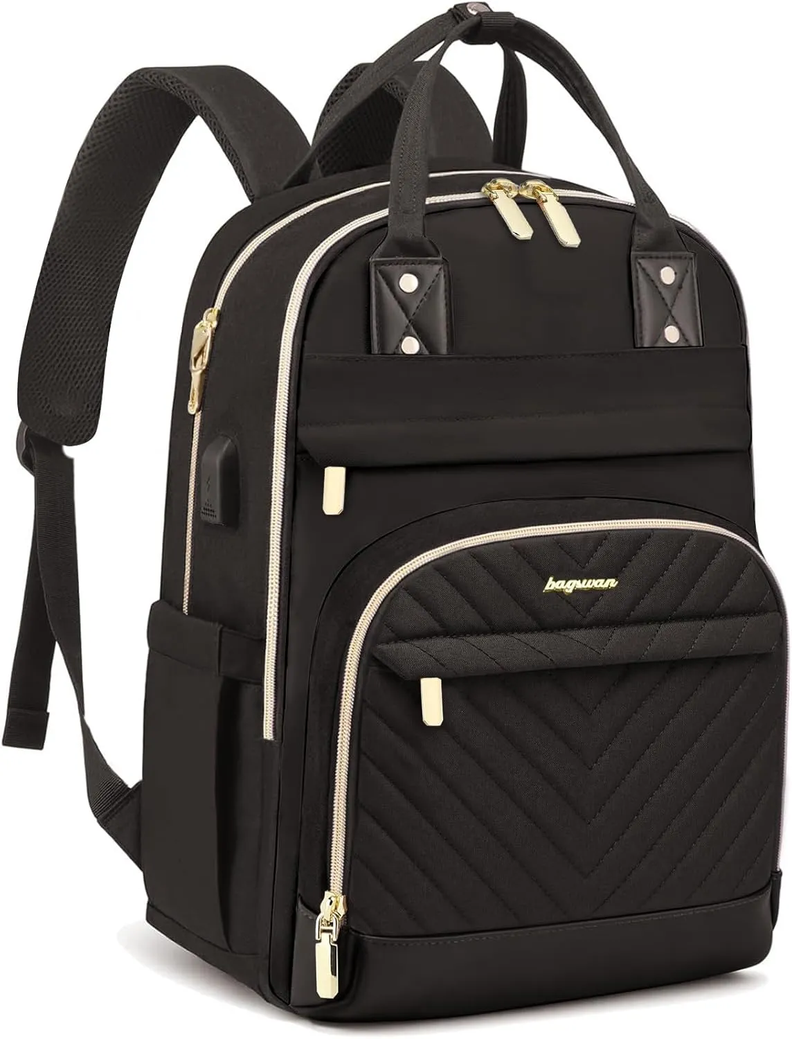 Backpack for Women laptop Bag - Laptop Backpack with USB Charger Travel Business Computer Backpack for Teacher Casual Waterproof Bookbag for Nurses BLACK