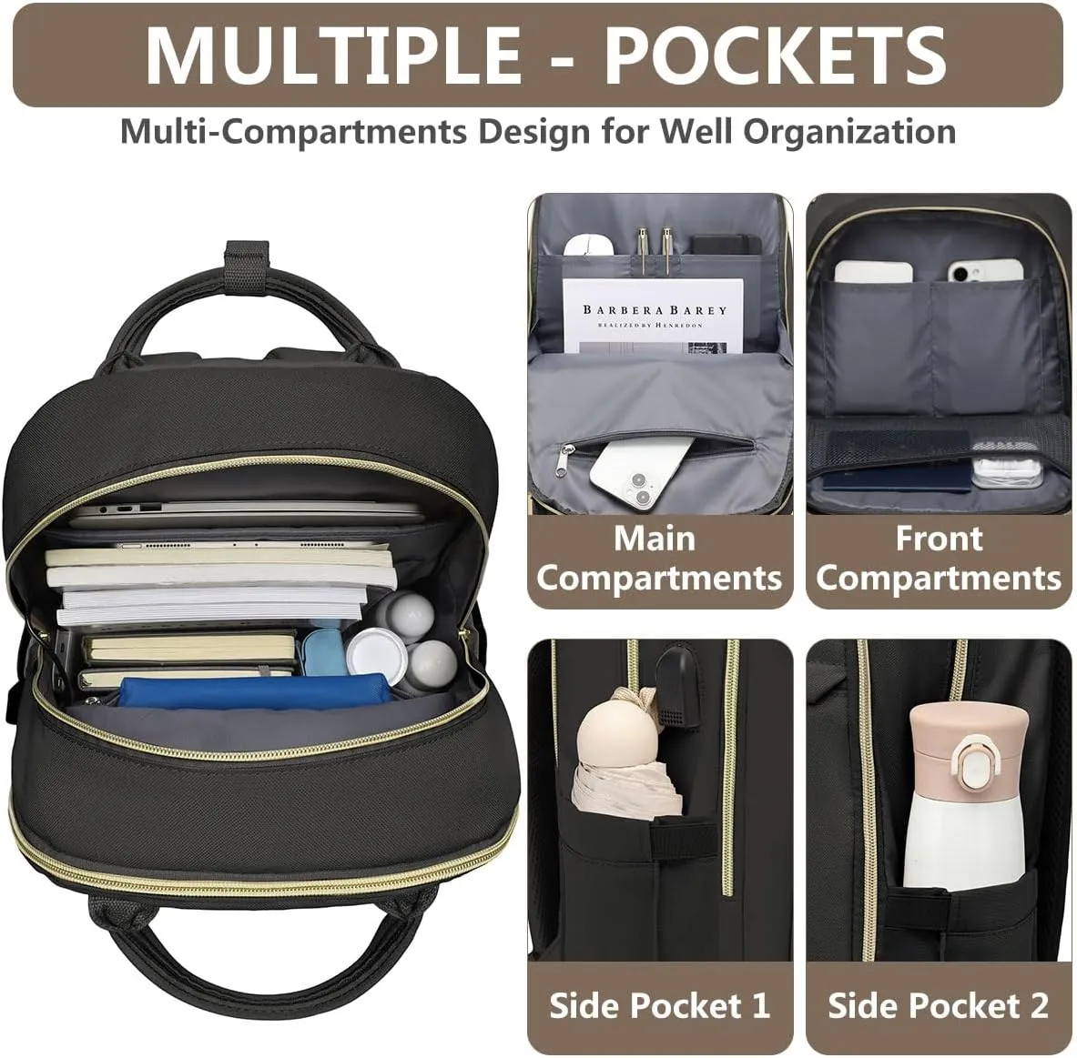 Backpack for Women laptop Bag - Laptop Backpack with USB Charger Travel Business Computer Backpack for Teacher Casual Waterproof Bookbag for Nurses BLACK