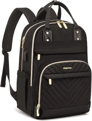 Backpack for Women laptop Bag - Laptop Backpack with USB Charger Travel Business Computer Backpack for Teacher Casual Waterproof Bookbag for Nurses BLACK