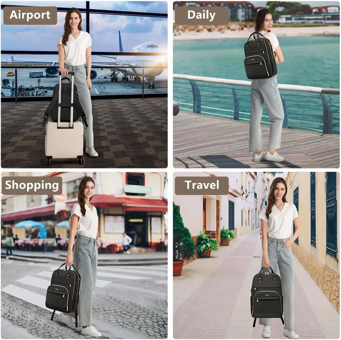 Backpack for Women laptop Bag - Laptop Backpack with USB Charger Travel Business Computer Backpack for Teacher Casual Waterproof Bookbag for Nurses BLACK