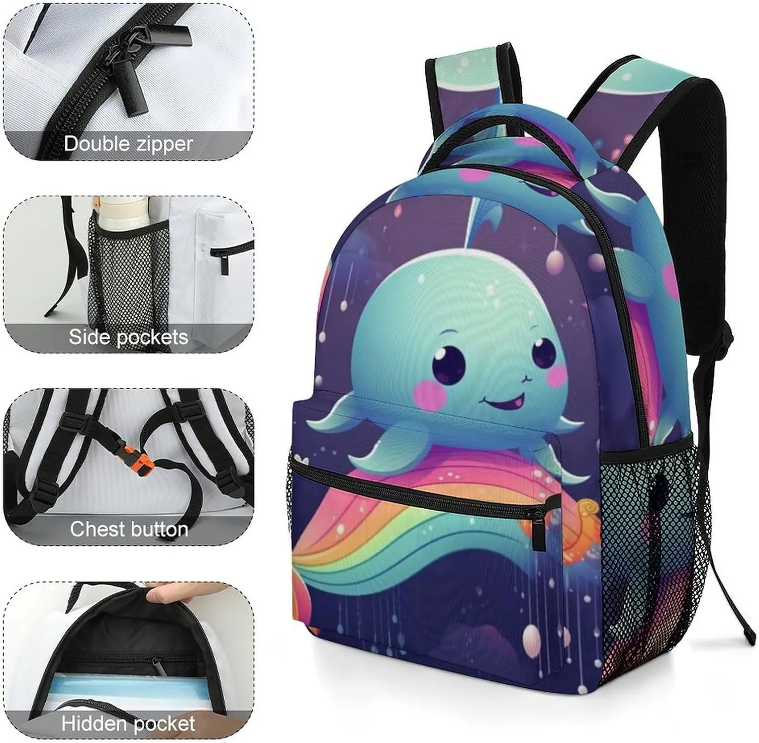 Backpack for Women Men Travel Cute Sea Animal Rainbow Daypack Lightweight Laptop Bag Carry On Backpacks for Work