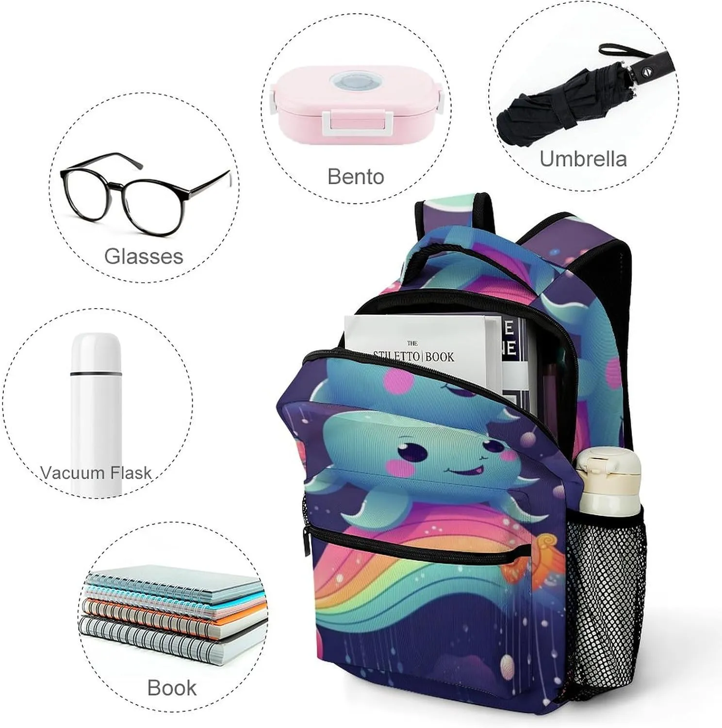 Backpack for Women Men Travel Cute Sea Animal Rainbow Daypack Lightweight Laptop Bag Carry On Backpacks for Work