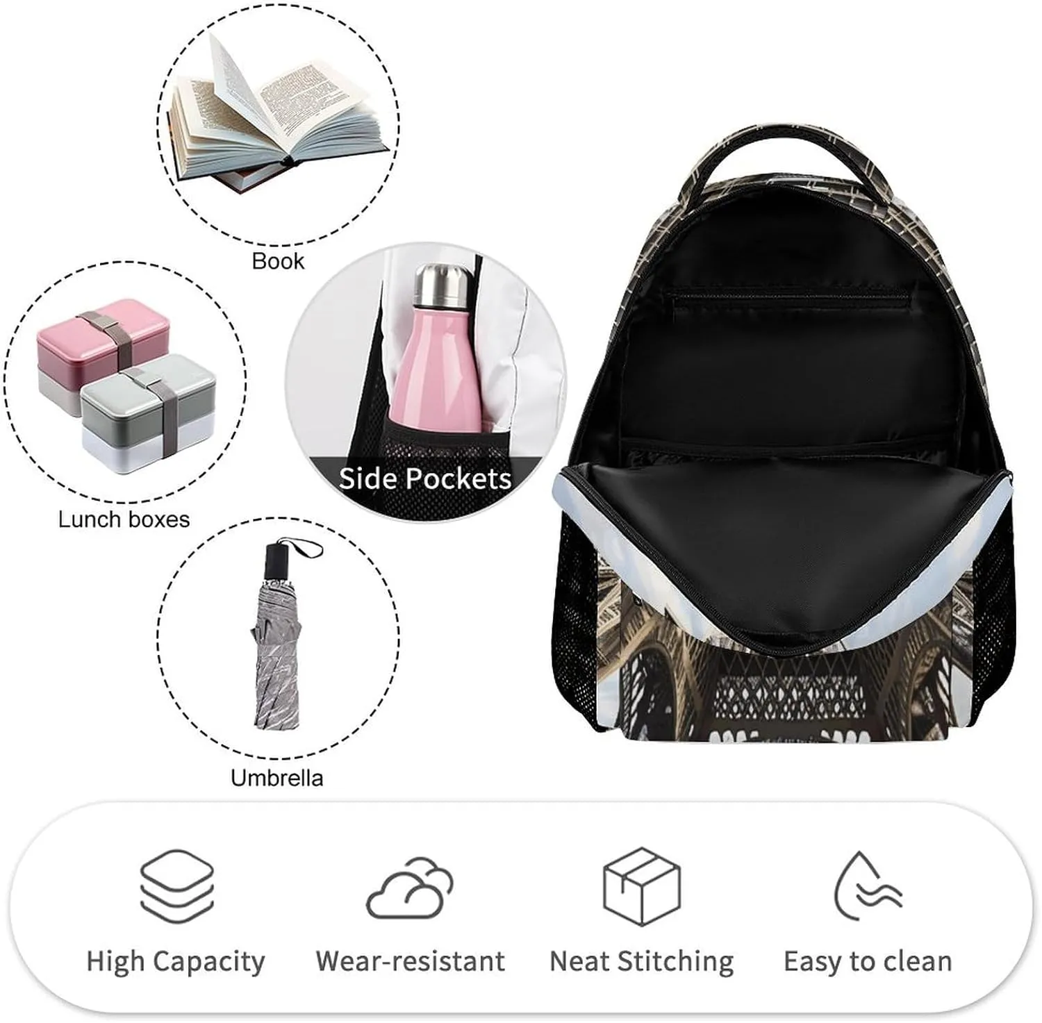 Backpack for Women Men Travel Eiffel Tower French Paris Monument Daypack Lightweight Laptop Bag Carry On Backpacks for Work
