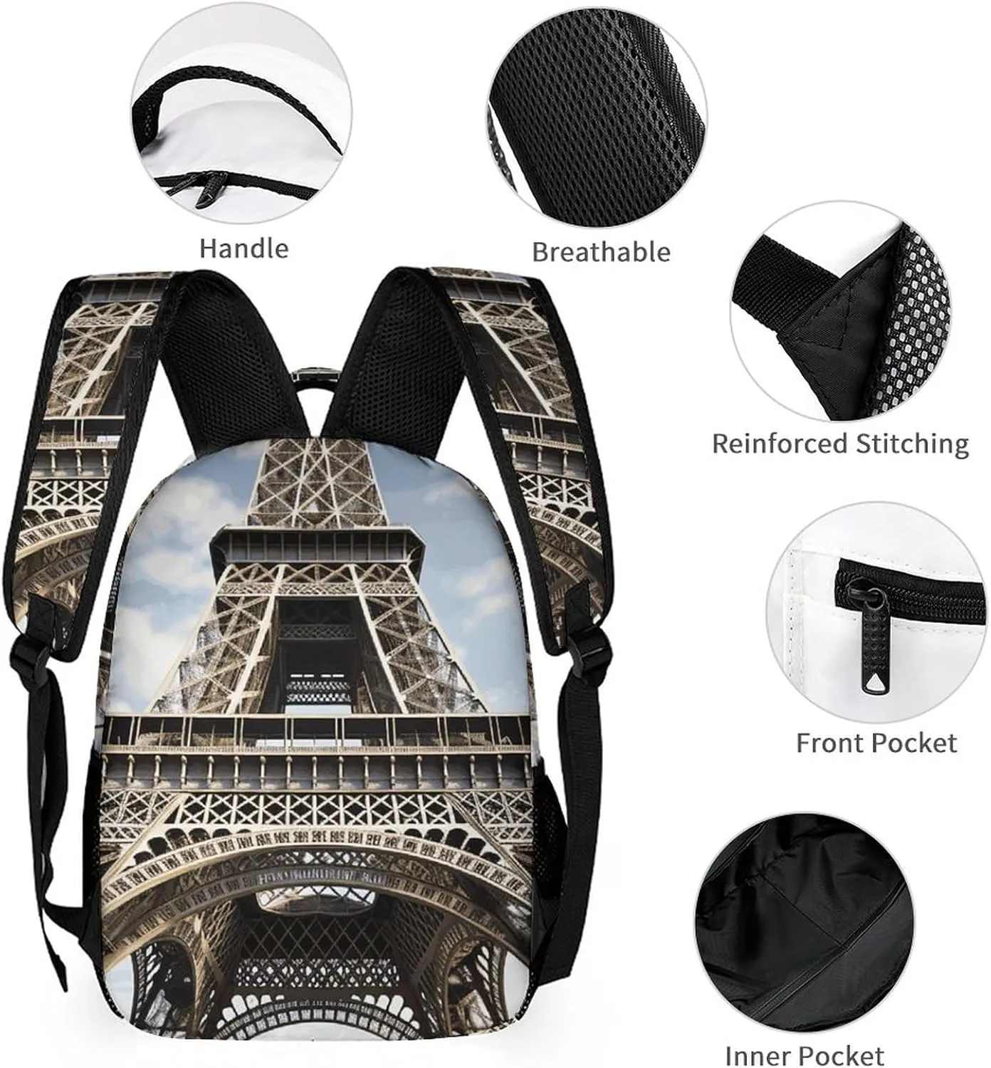 Backpack for Women Men Travel Eiffel Tower French Paris Monument Daypack Lightweight Laptop Bag Carry On Backpacks for Work