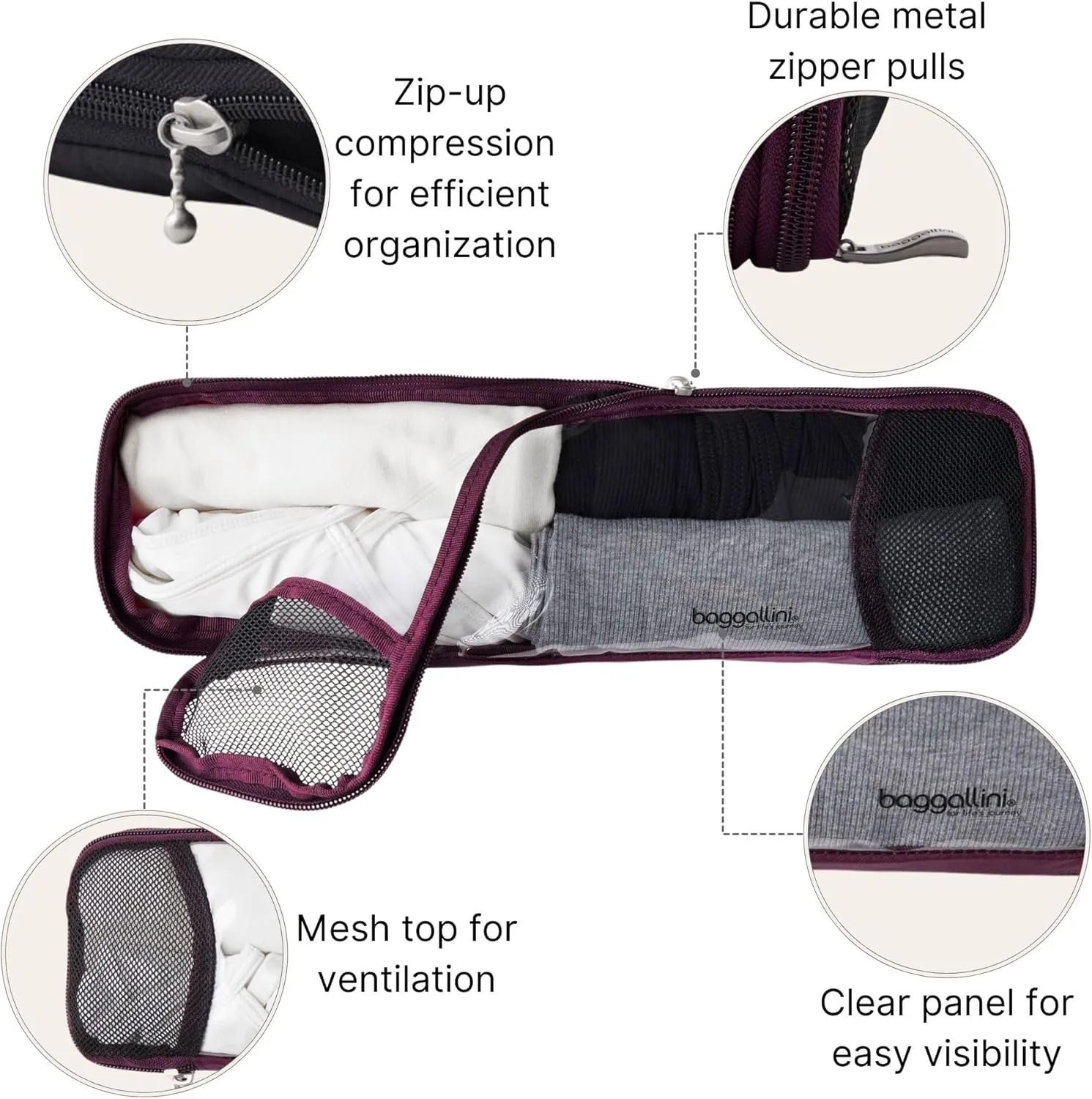 Baggallini Long Compression Cube - Lightweight Compression Packing Cube for Travel