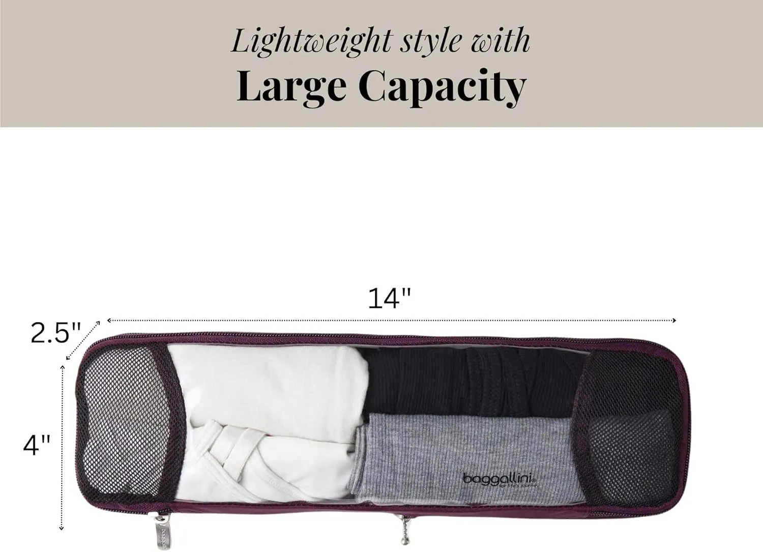 Baggallini Long Compression Cube - Lightweight Compression Packing Cube for Travel