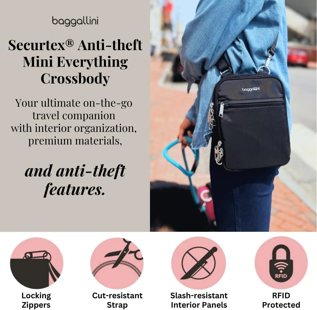 Baggallini Securtex® Anti-theft Mini Everything Crossbody Bag, 6.3"x8.25" Rfid, Locking Zippers & Cut-resistant Strap