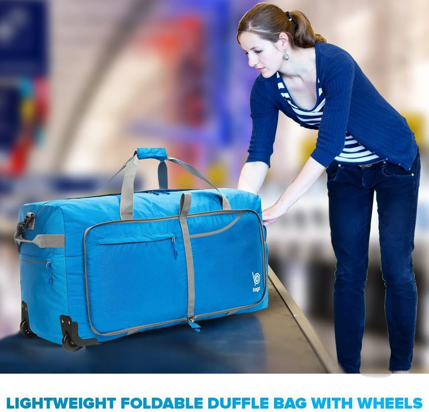 Bago Rolling Duffle Bag with Wheels - 30" 100L Foldable Weekender Bag, Waterproof Travel Duffel Bag, Heavy Duty lightWeight Duffle Bag for Traveling, Rolling Duffel Bag with Wheels (Blue0023)
