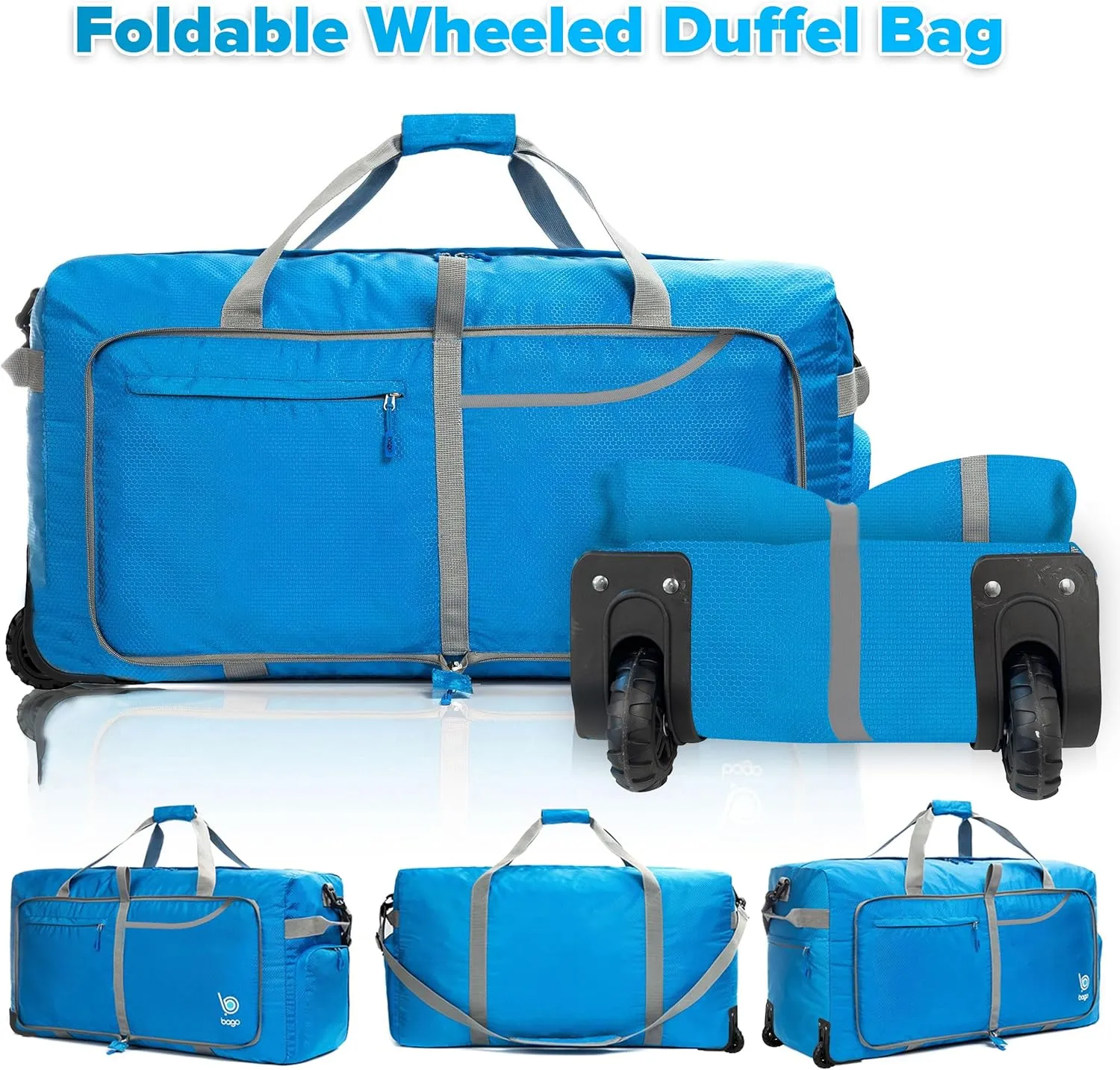 Bago Rolling Duffle Bag with Wheels - 30" 100L Foldable Weekender Bag, Waterproof Travel Duffel Bag, Heavy Duty lightWeight Duffle Bag for Traveling, Rolling Duffel Bag with Wheels (Blue0023)