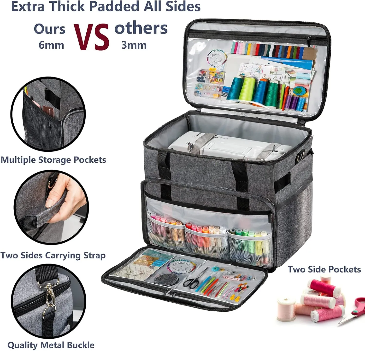 BAGSFY Large Sewing Machine Carrying Case, Sewing Machine Bag, Travel Tote Bag Compatible with Brother, Singer, Bernina & Standard Size Sewing Machines.