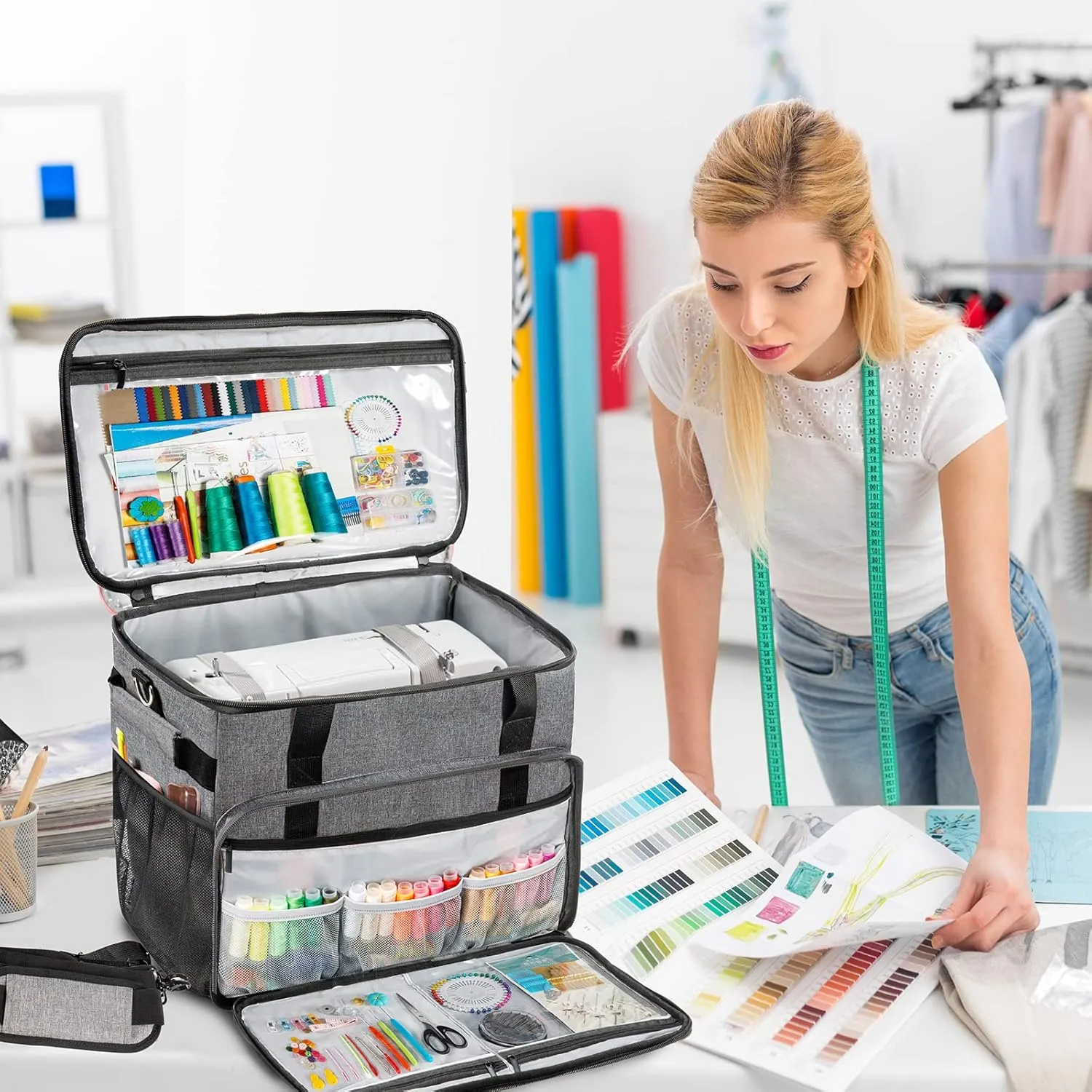 BAGSFY Large Sewing Machine Carrying Case, Sewing Machine Bag, Travel Tote Bag Compatible with Brother, Singer, Bernina & Standard Size Sewing Machines.