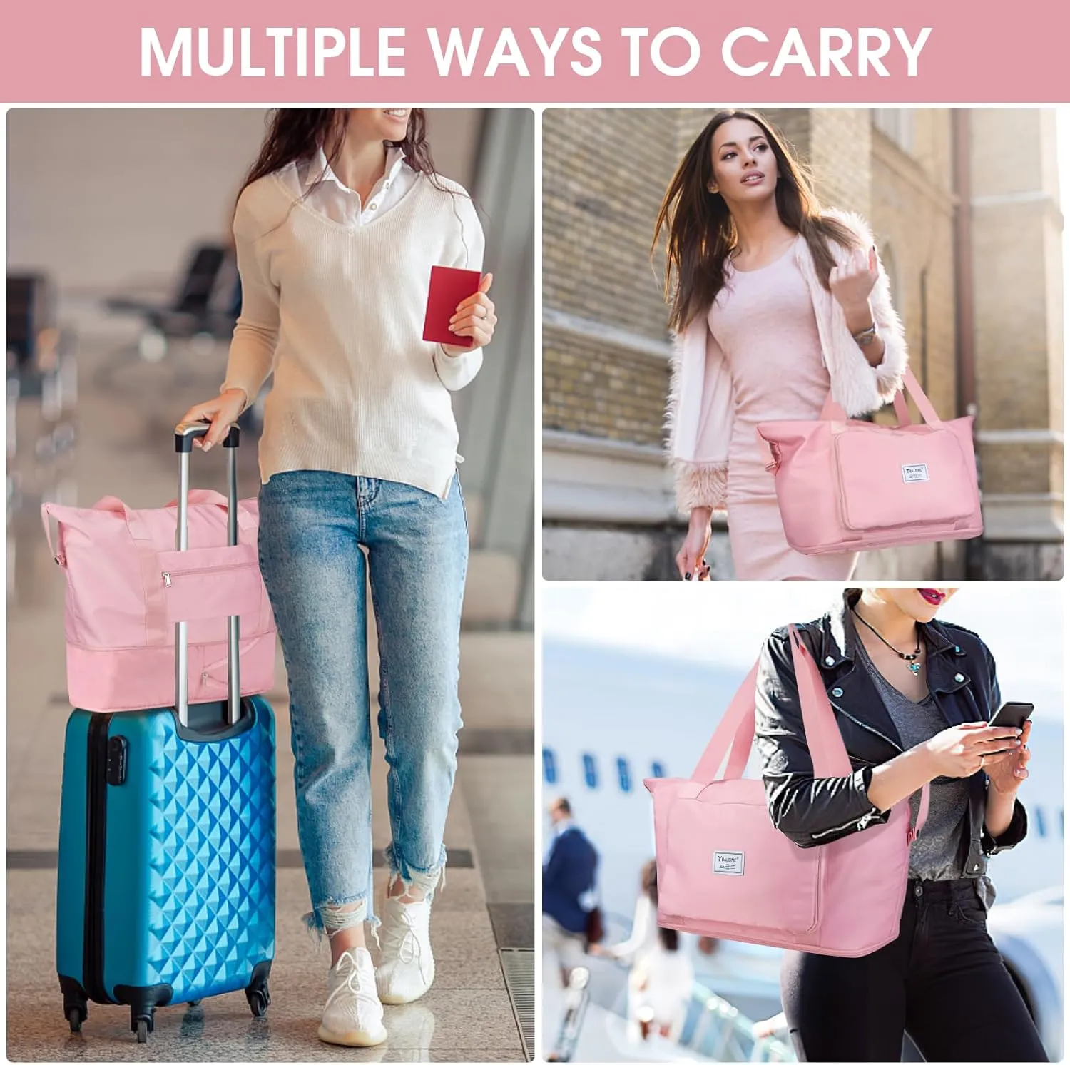 BALEINE Travel Tote Bag for Women, Weekender Carry-on Tote, Large Duffel Bag Gym Bag Overnight Bag with Wet Compartment