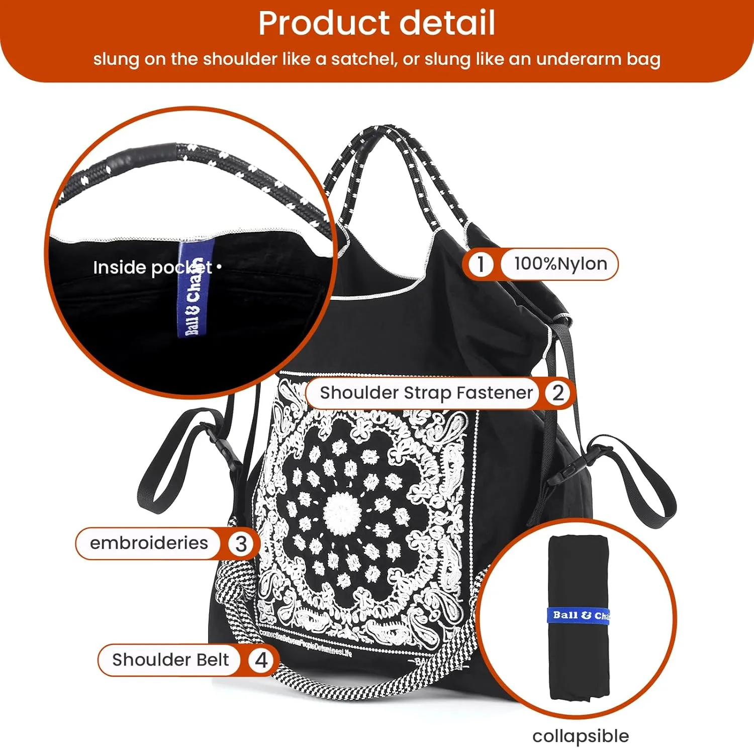 Ball&Chain Summer Embroidery Beach Tote Bag - Stylish, Spacious, and Perfect for Women,Mom, Friends Great Gift.