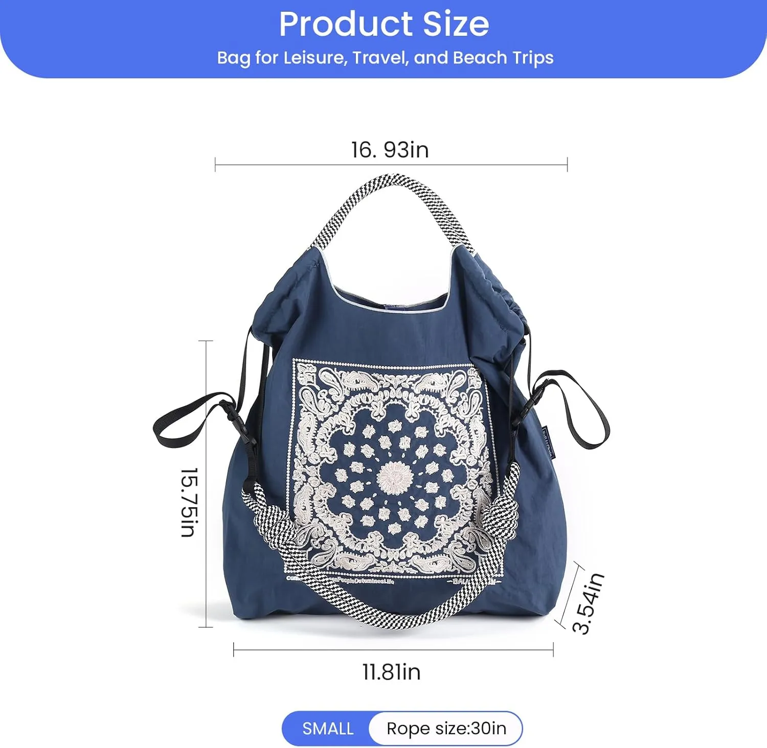 Ball&Chain Summer Embroidery Beach Tote Bag - Stylish, Spacious, and Perfect for Women,Mom, Friends Great Gift.