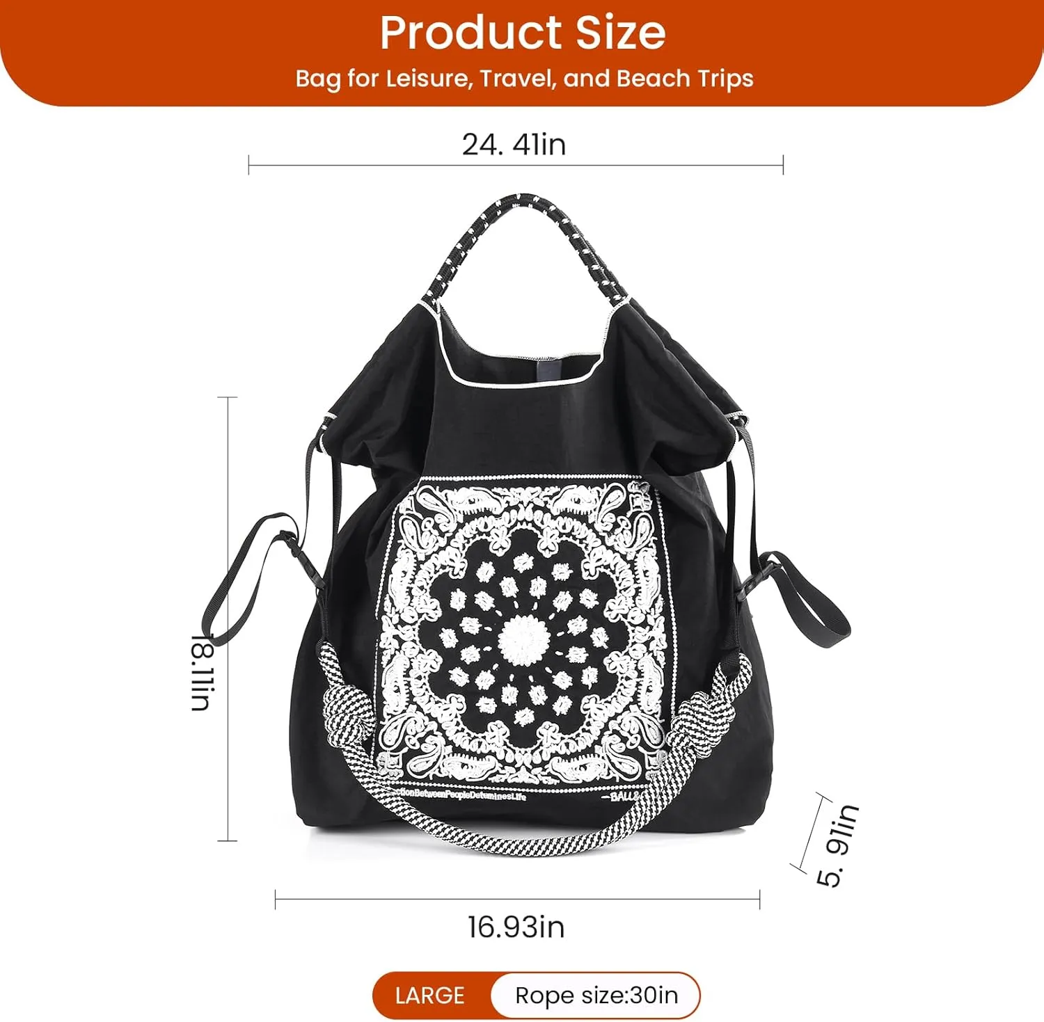 Ball&Chain Summer Embroidery Beach Tote Bag - Stylish, Spacious, and Perfect for Women,Mom, Friends Great Gift.