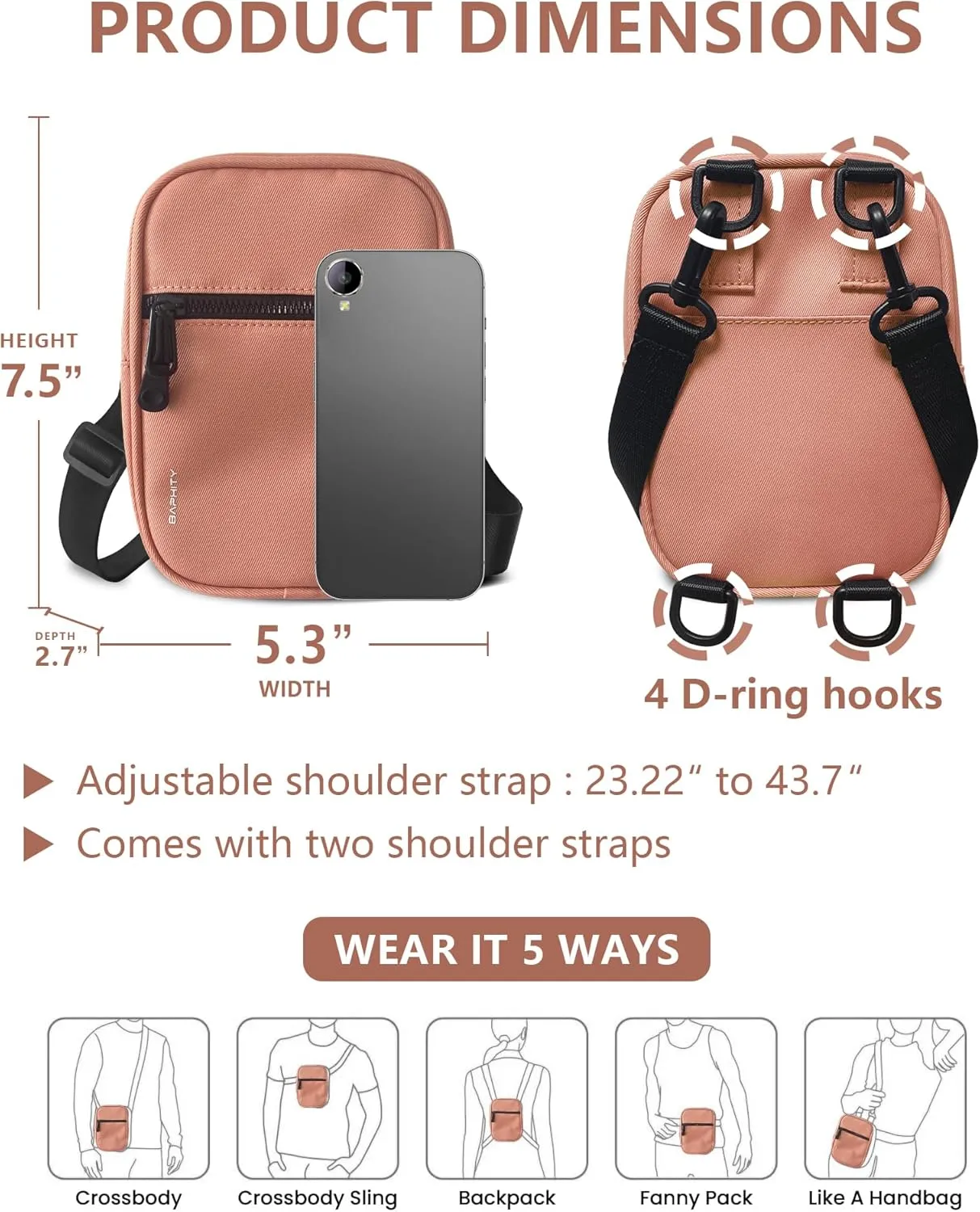 BAPHITY Crossbody Bag Sling Purses for Women Trendy, Convertible Multi Position Fanny Back Pack Sling Bag for Women Cross Body