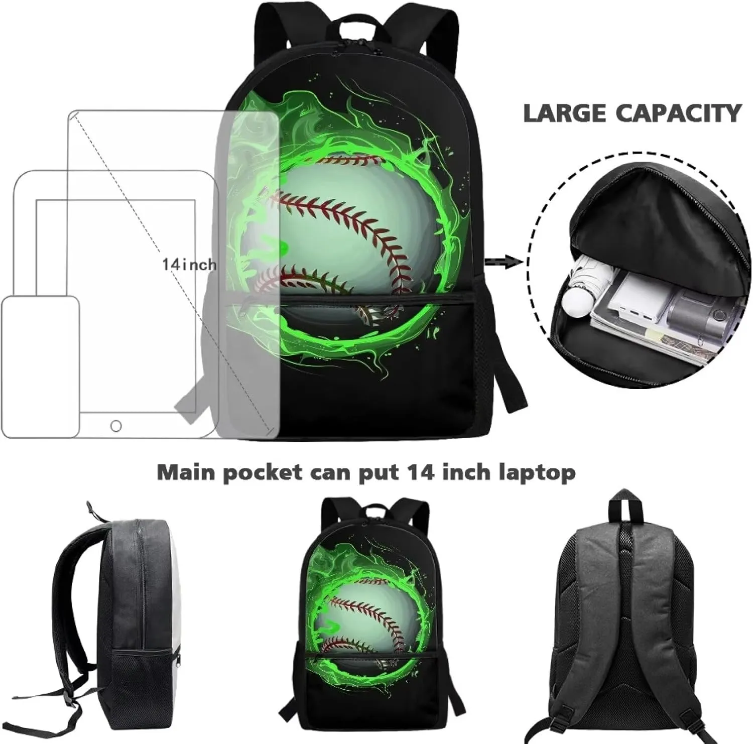 Baseball Backpack for Boys 6-8/8-12 Elementary School Backpack 17 inch Girls Bookbag Age 8-10 10-12 Kids Book Bag Pack Back to School Lightweight