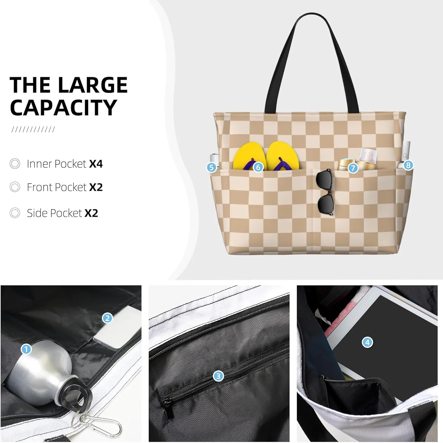 Beach Bag for Women Ladies, Extra Large Waterproof Gym Pool Swim Zipper Tote Bag for Weekender Travel