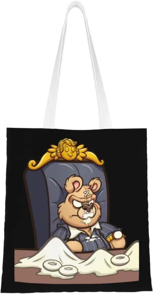 Bear With a Scar Tote Bag for Women Canvas Shopping Bags Reusable Beach Bag Grocery Bags Tote Shoulder Bag Gift Bags