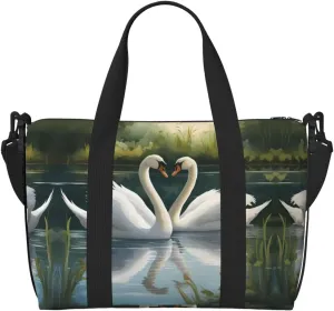 Beautiful White Swans On The Lake Printinggym Bags For Men Women, Foldable Travel Duffle Bag,Lightweight Weekender Duffel Bag
