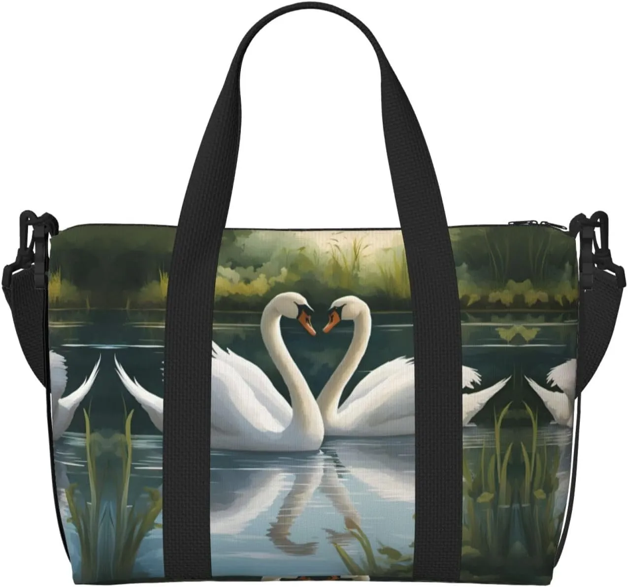 Beautiful White Swans On The Lake Printinggym Bags For Men Women, Foldable Travel Duffle Bag,Lightweight Weekender Duffel Bag
